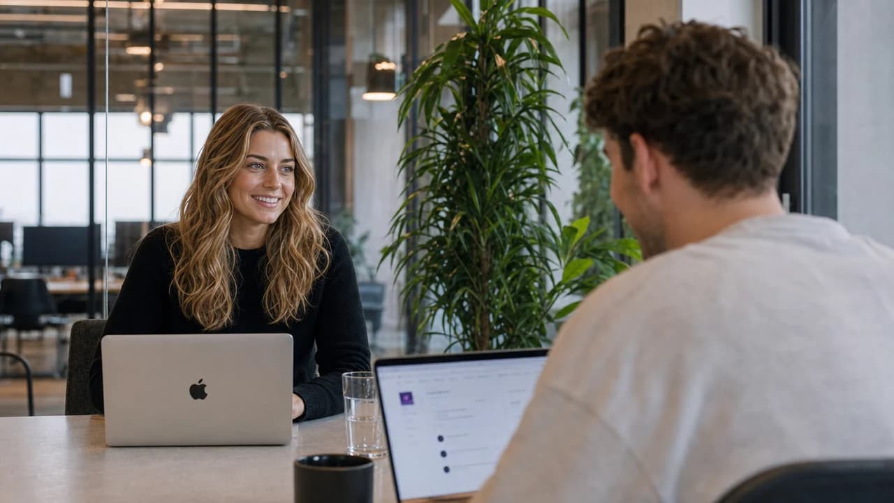 Twee collega's bekijken samen een campagne